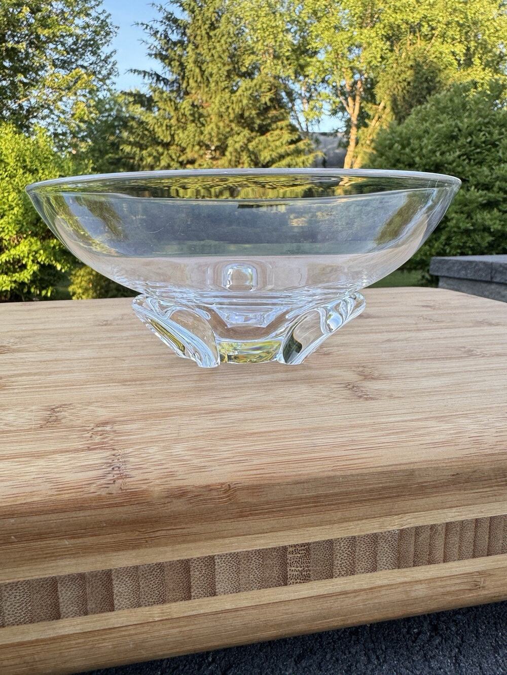 Steuben Crystal Floret Footed Bowl Signed Art Glass Mid Century Modern 7-3/4”